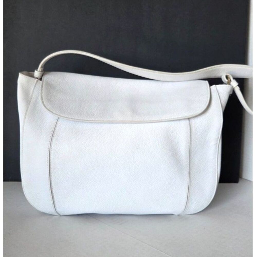 NORDSTROM Pebbled Leather Shoulder Bag White Medium Hobo Flap